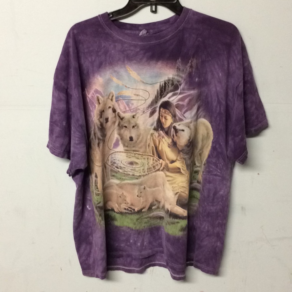 Tie dye wolf Native American tee the mountain 2003